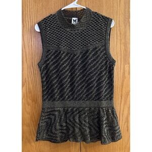 M by Missoni Sleeveless Peplum Top Fits US S Bust 33 Inch Black Gold Shimmer